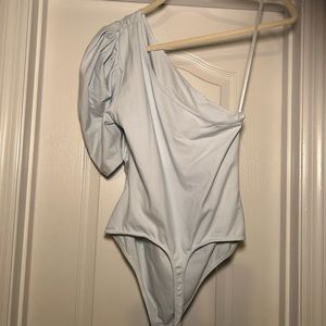 light blue ruffle sleeve body suit